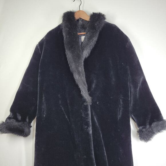 Vintage Dona Lucci Faux Fur Coat Womens 12 Black USA 70s Mob Wife Winter Fall - Picture 2 of 14